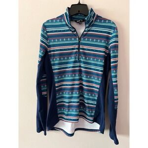Kerrits Women's Half Zip Blue Fair Isle Nordic Print Long Sleeve Top Size Medium